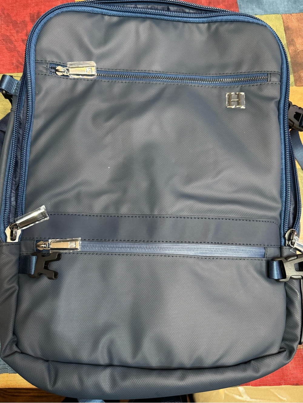 Hotel Collection Navy Blue Men's Travel Backpack with Logo Accent